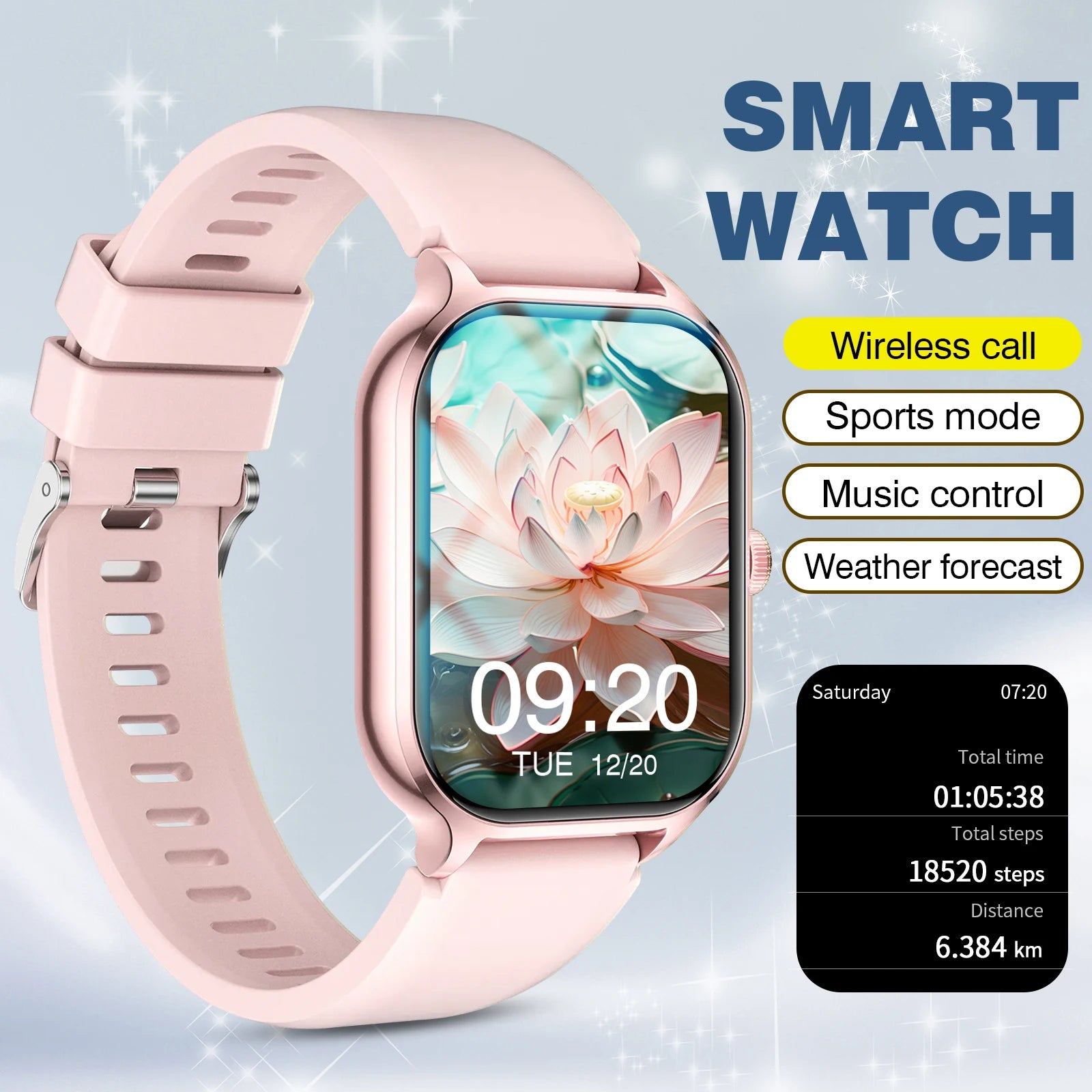 Smart watch, wireless calling, customizable dial, remote photography, multiple sports modes, suitable for iPhone/Android pink United States