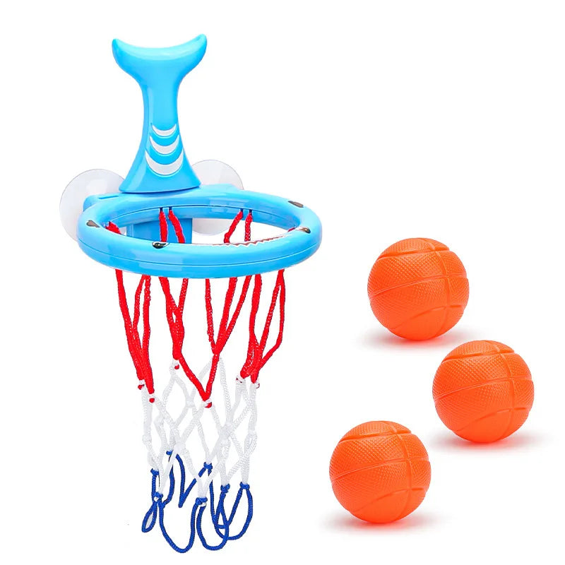 Baby Bath Toy Children Water Play Toys Set Bathroom Bathtub Suction Cup Shooting Basketball Hoop with 3 Balls Bath Toys for Kids Blue