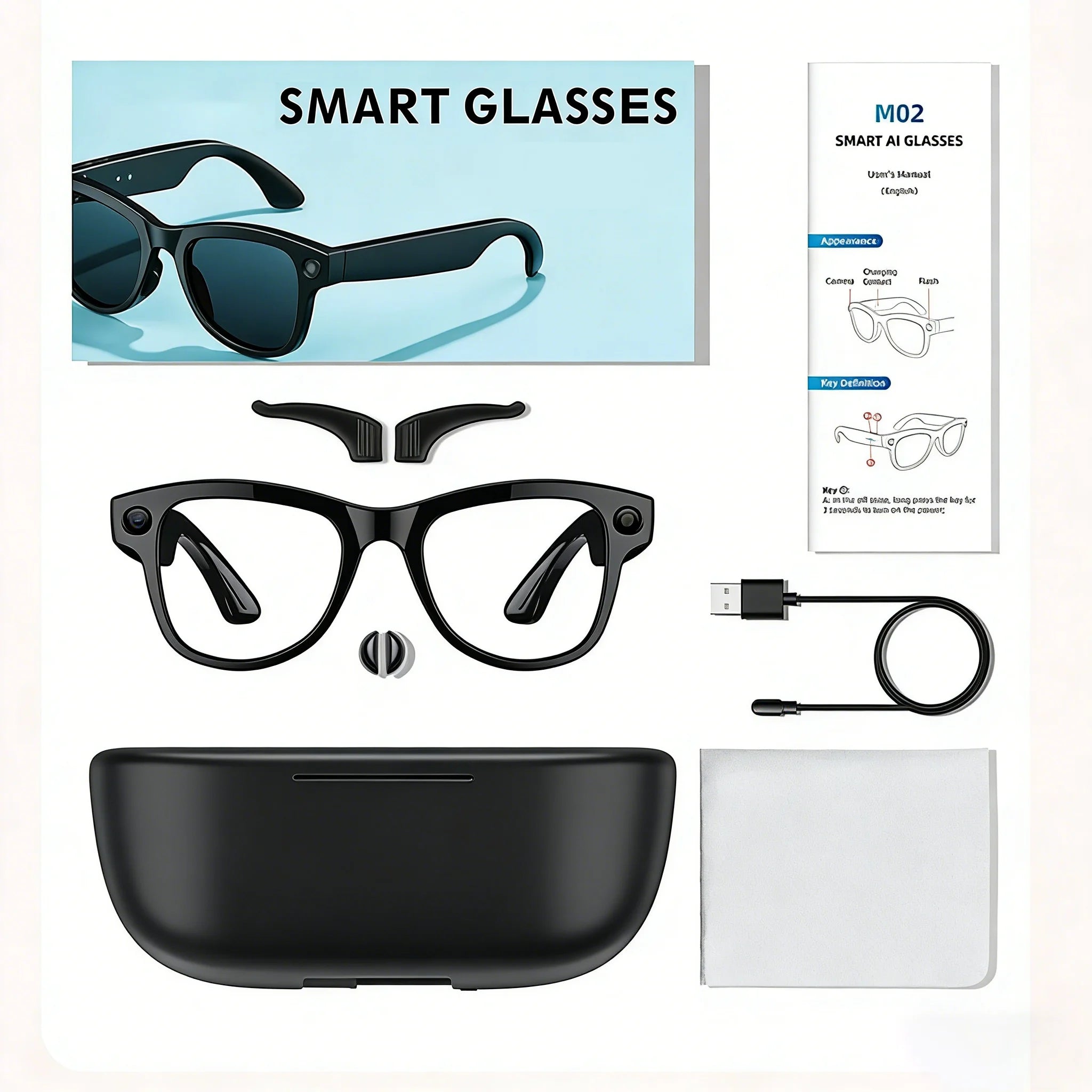 Smart Glasses AI GPT Camera 4K HD Multifunctional 3-in-1 Lens Bluetooth Call 3600Mah Battery Voice Assistant Control Sunglasses
