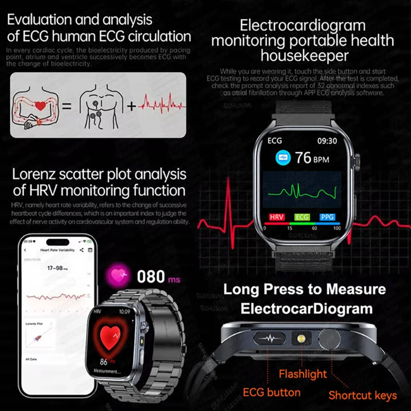 Body Composition analysis Monitoring Smart Watch Men ECG Heart Rate Blood pressure Uric Acid Health Tracker Smartwatches 2025New