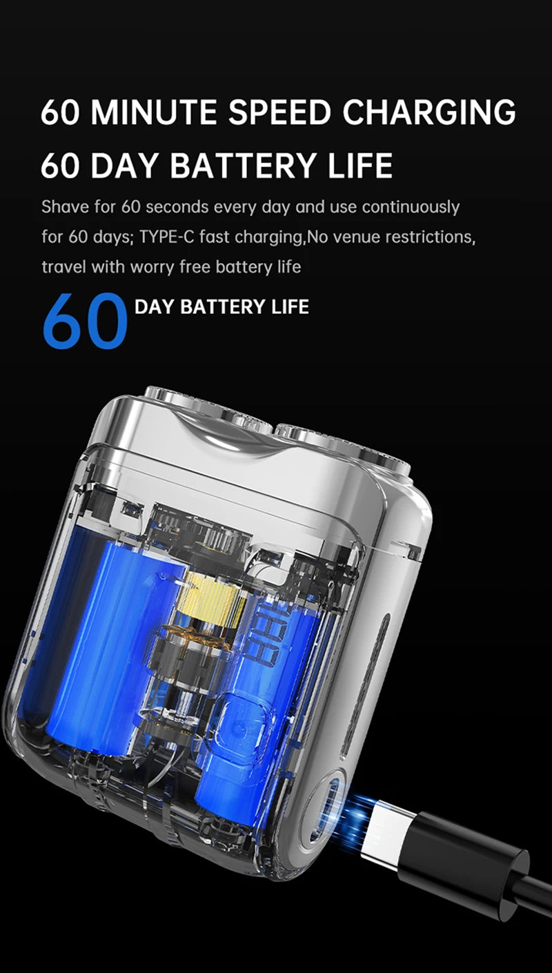 Electric Smart Shaver Household Car Shaver Digital Display Mini Dual Blade Rechargeable Shaver Powerful Men's Gift Shaver