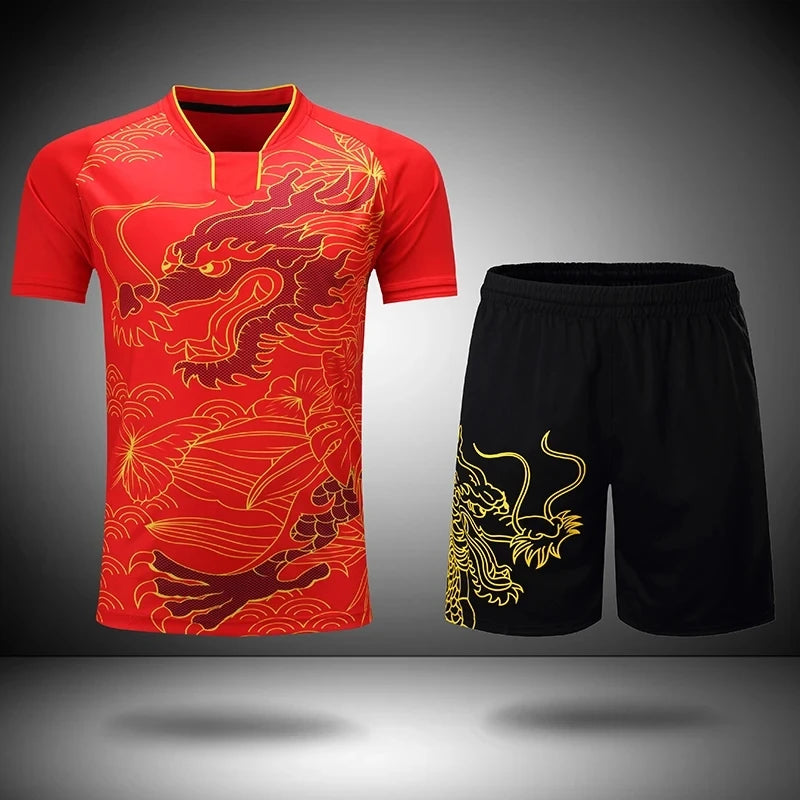 NEW Sports CHINA Dragon Table Tennis Jerseys Shorts Men Women Child Kids Ping Pong Jersey Table Tennis Shirt Sets Sport Shirts Red 1 SET