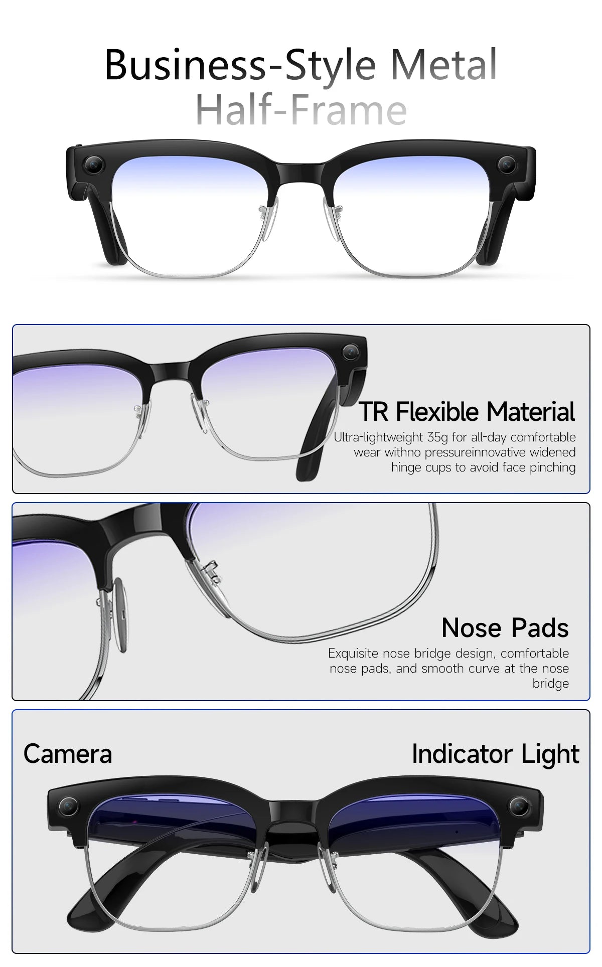 AI Smart Glasses with 800W Pixel Camera Photo Video Recording 120+Language Translation Sunglasses Men Women 2026 New Year's Gift