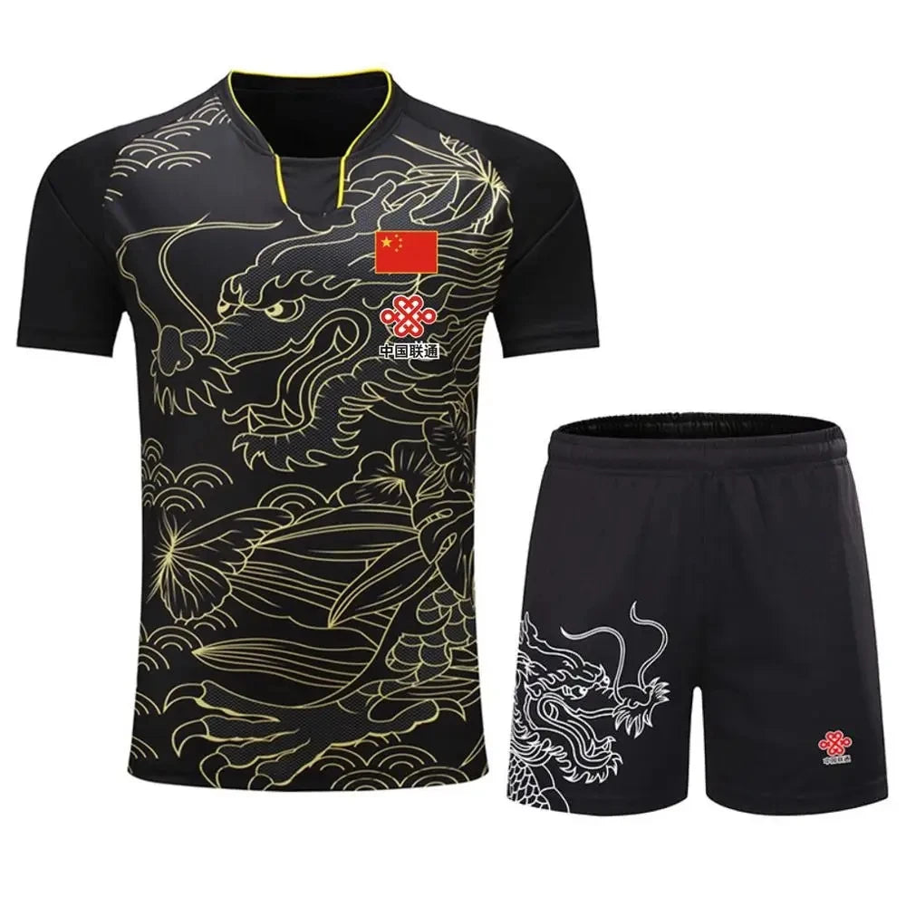 NEW Sports CHINA Dragon Table Tennis Jerseys Shorts Men Women Child Kids Ping Pong Jersey Table Tennis Shirt Sets Sport Shirts Flag Black 1 SET