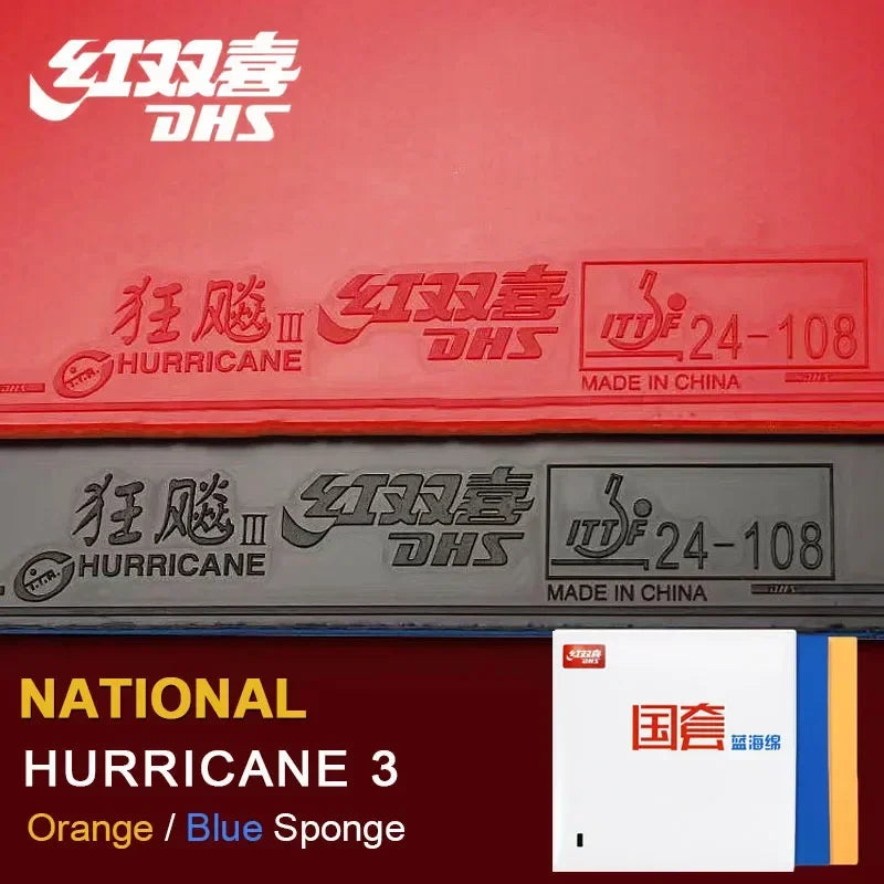 DHS Hurricane 3 National Table Tennis Rubber Pips-in Blue / Orange Sponge Original DHS Ping Pong Sponge Professional Rubber…