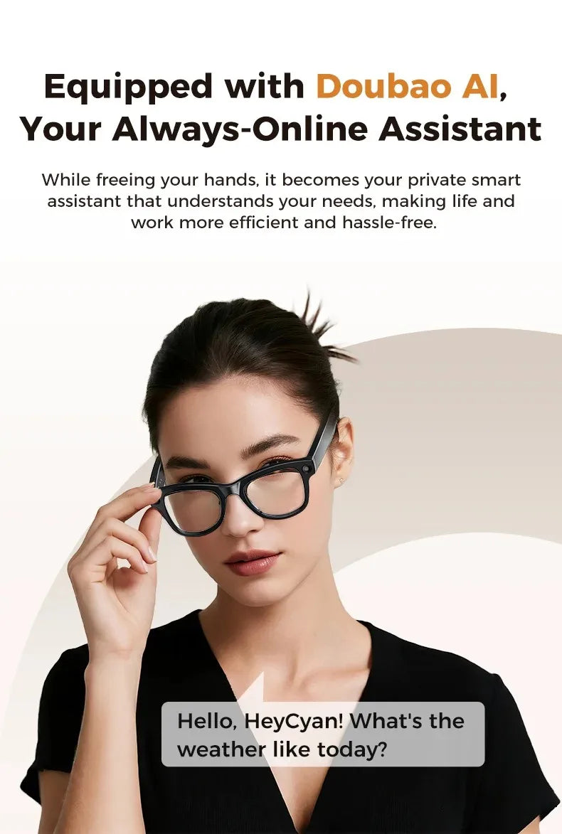 Smart Glasses AI GPT Camera 4K HD Multifunctional 3-in-1 Lens Bluetooth Call 3600Mah Battery Voice Assistant Control Sunglasses