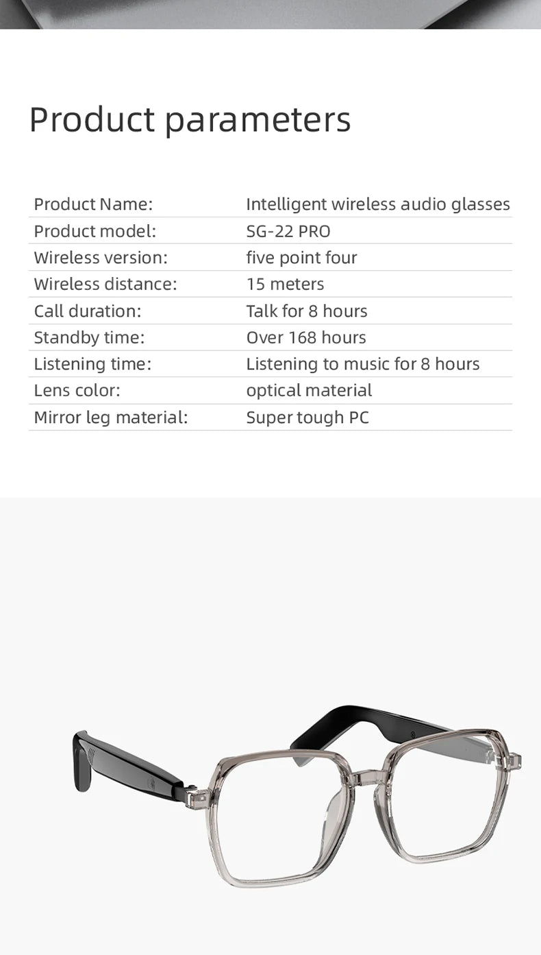 SG22 Transparent Smart Glasses With Bluetooth 5.4 Open-Ear Audio, Voice Assistant, Type-C Charging, Lightweight And Comfortable