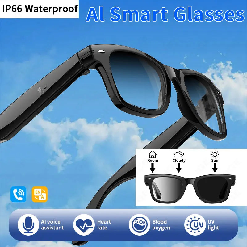 LIGE AI Smart Glasses Men 2025 New Color-Changing Translation Glasses Temperature Monitoring Waterproof Call Smart Sunglasses