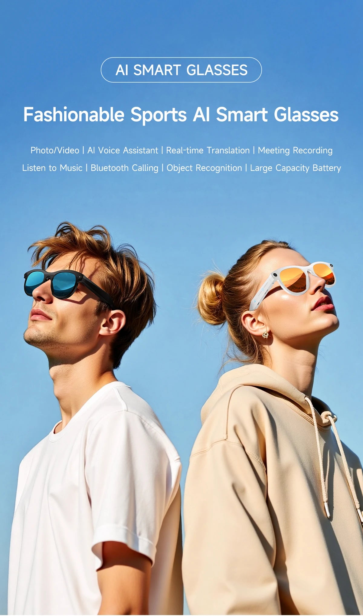 2025 AI Smart Glasses New Interaction With Camera Photo Video Record Translation Music Smart Sunglasses Bluetooth Call Headphone