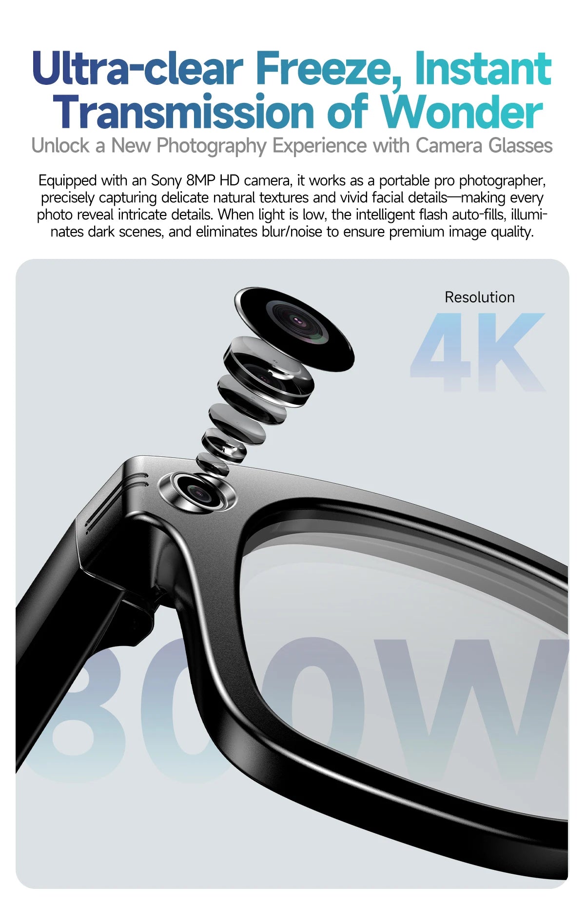 New Smart Glasses 8MP HD Camera AI Glasses Camera Photo Video Recording Translation Waterproof Anti-blue Camera Glasses Man Wome