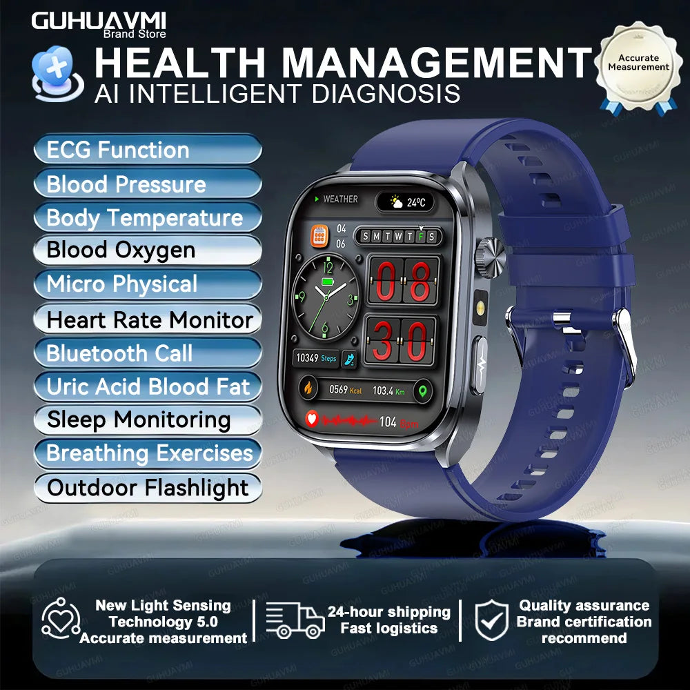 Body Composition analysis Monitoring Smart Watch Men ECG Heart Rate Blood pressure Uric Acid Health Tracker Smartwatches 2025New Blue Sports Health Watch
