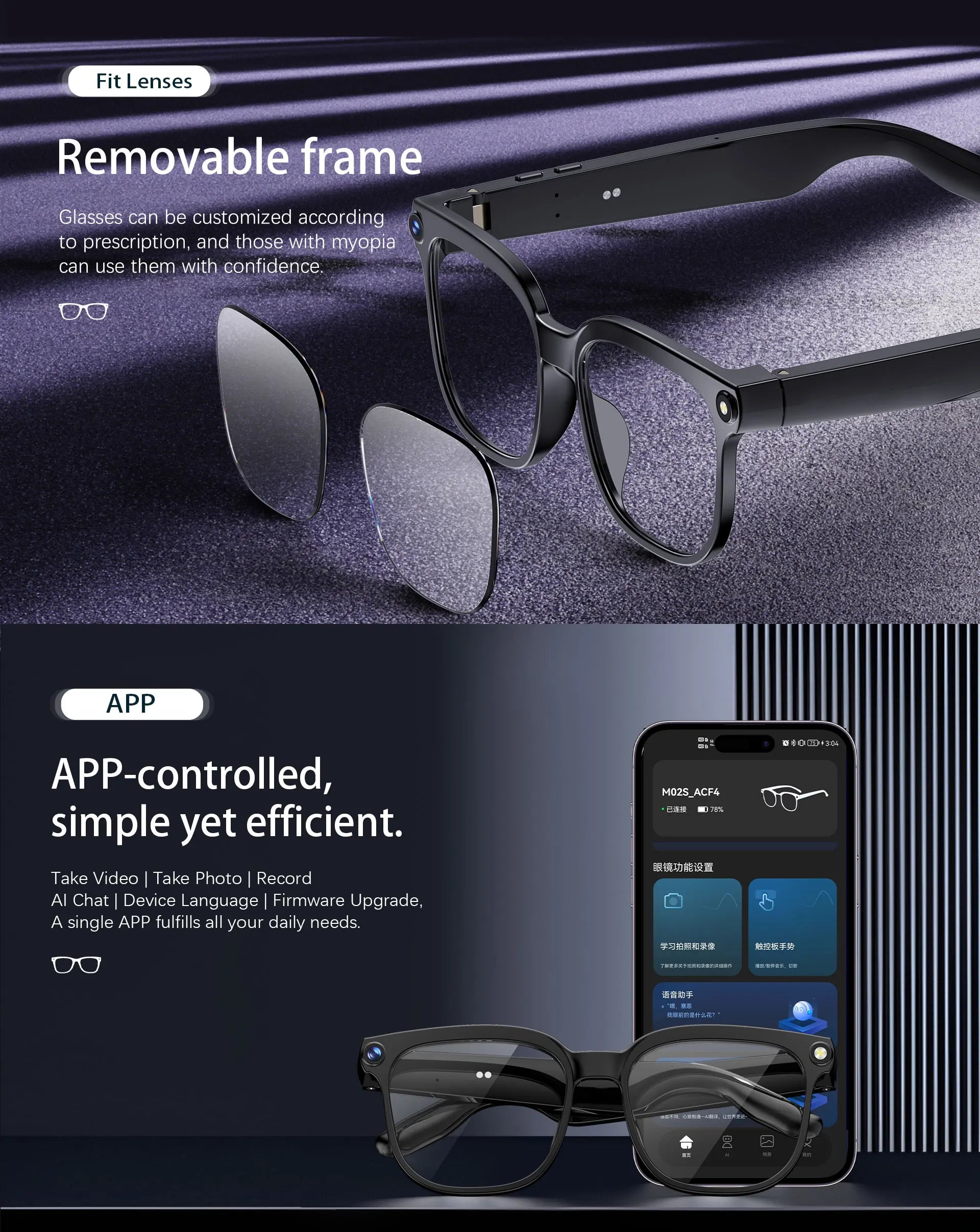 AI Glasses Smart Glasses 800W HD Photo And Video Recording Real-Time Translation Men Glasses For Women Anti-Blue Light Men Gift