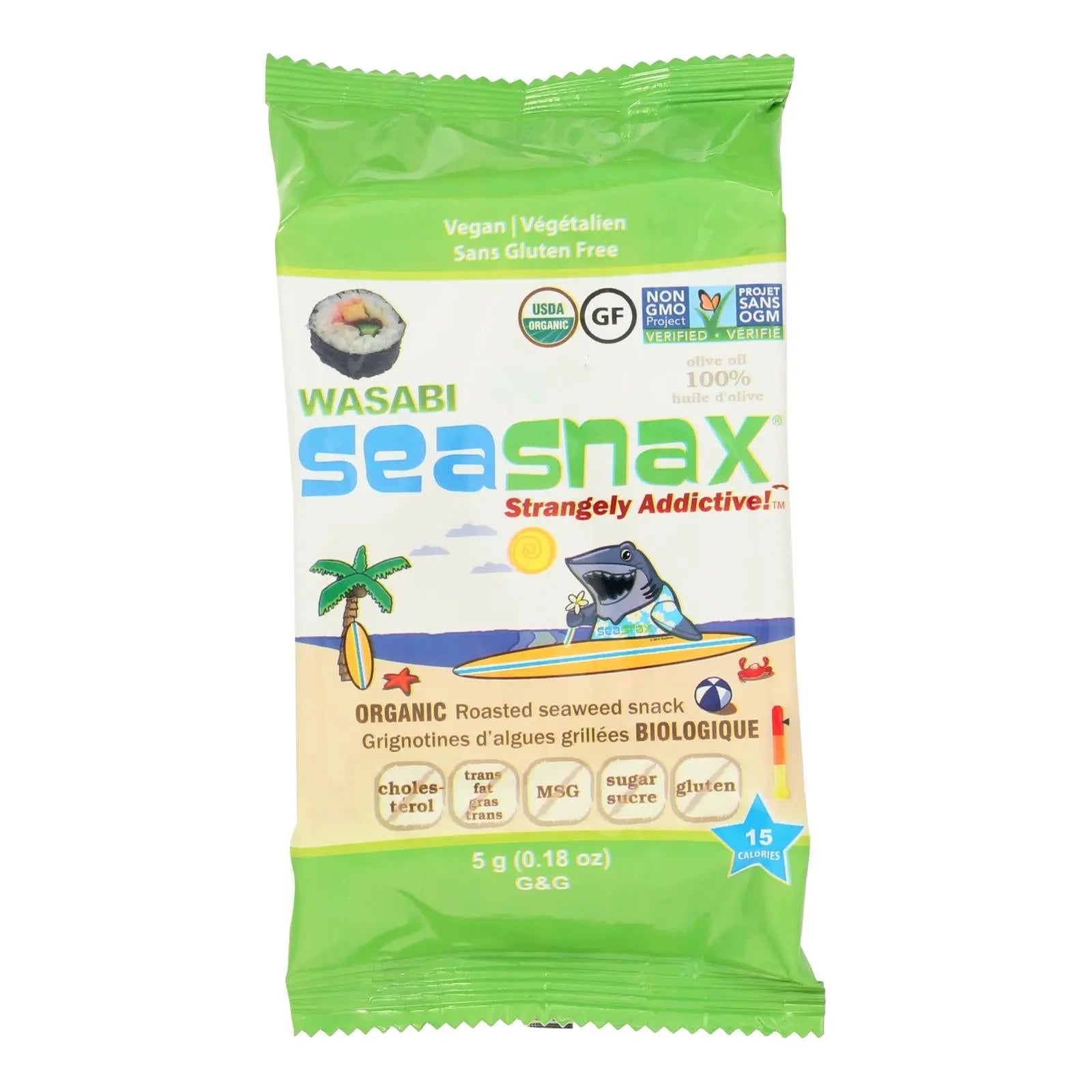 Seasnax Premium Roasted Seaweed Snacks - Wasabi - Case Of 24 - 0.18 Oz. Seasnax