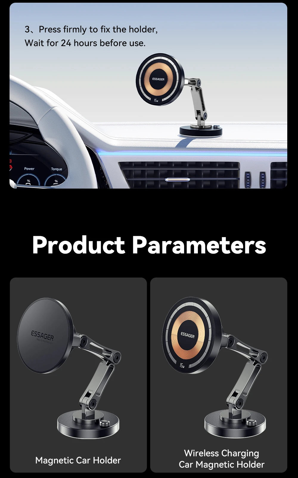 Essager Magnetic Wireless Charger Car Phone Holder 15W Fast Charging Easy Paste Mount Stand For Magsafe iPhone 15 14 13 Pro Max
