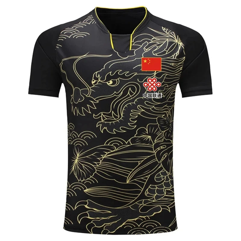 NEW Sports CHINA Dragon Table Tennis Jerseys Shorts Men Women Child Kids Ping Pong Jersey Table Tennis Shirt Sets Sport Shirts Flag Black 1 Shirt