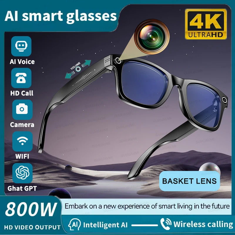 New Smart Glasses 8MP HD Camera AI Glasses Camera Photo Video Recording Translation Waterproof Anti-blue Camera Glasses Man Wome Blue light