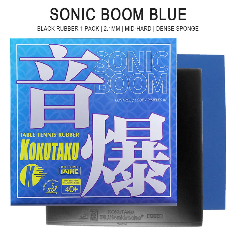 KOKUTAKU SONIC BOOM Table Tennis Rubber Sticky Ping Pong Rubber Top Sheet High Performance Sponge - SB-Blue Black