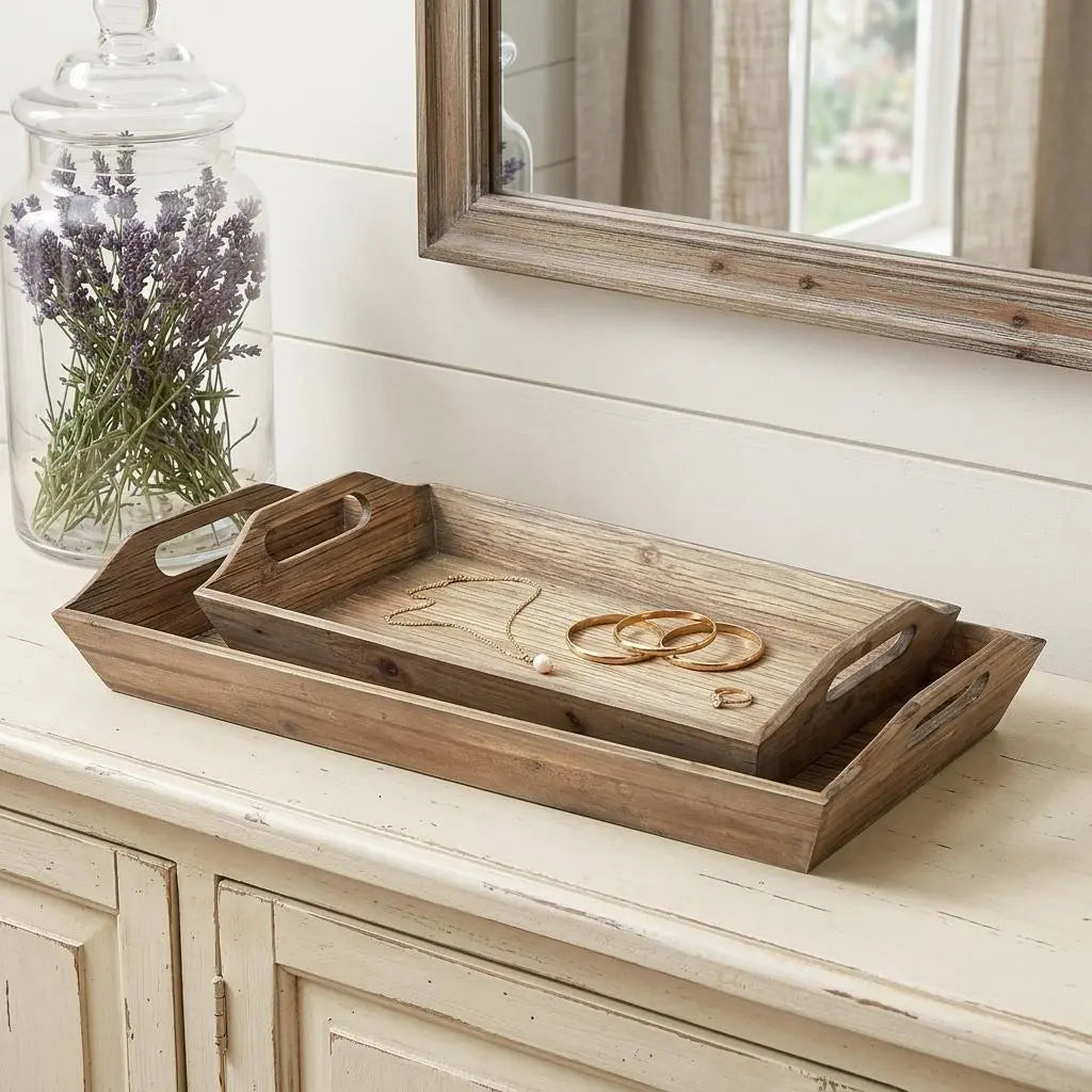 Set Of 2 Natural Brown Wood With Grains And Knots Highlight Trays Homeroots Kitchen & Dining