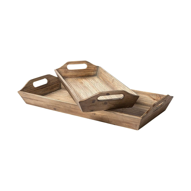 Set Of 2 Natural Brown Wood With Grains And Knots Highlight Trays Homeroots Kitchen & Dining