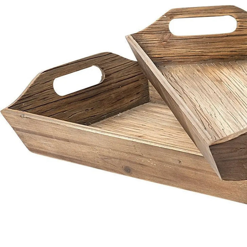 Set Of 2 Natural Brown Wood With Grains And Knots Highlight Trays Homeroots Kitchen & Dining
