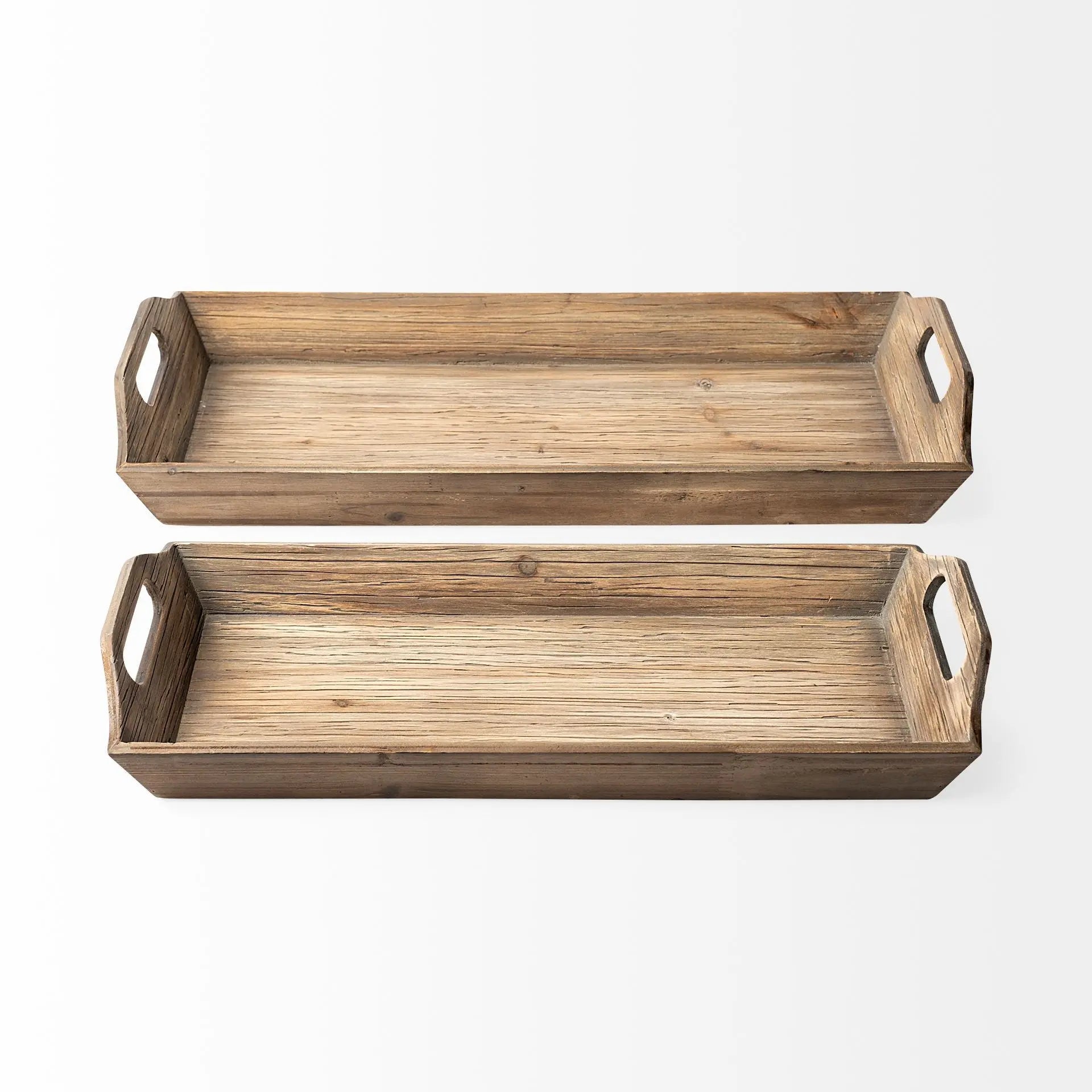Set Of 2 Natural Brown Wood With Grains And Knots Highlight Trays Homeroots Kitchen & Dining