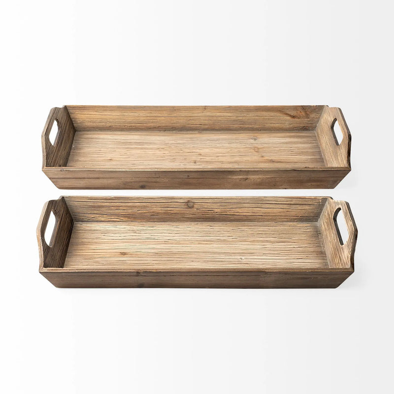 Set Of 2 Natural Brown Wood With Grains And Knots Highlight Trays Homeroots Kitchen & Dining