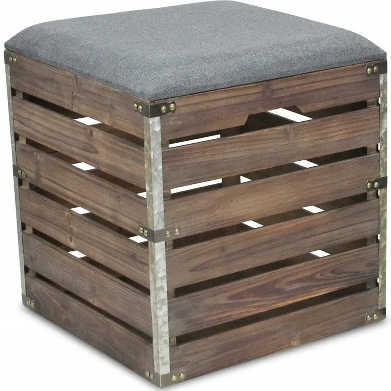 Set Of 2 Square Gray Linen Fabric And Wood Slats Storage Benches Homeroots Living Room