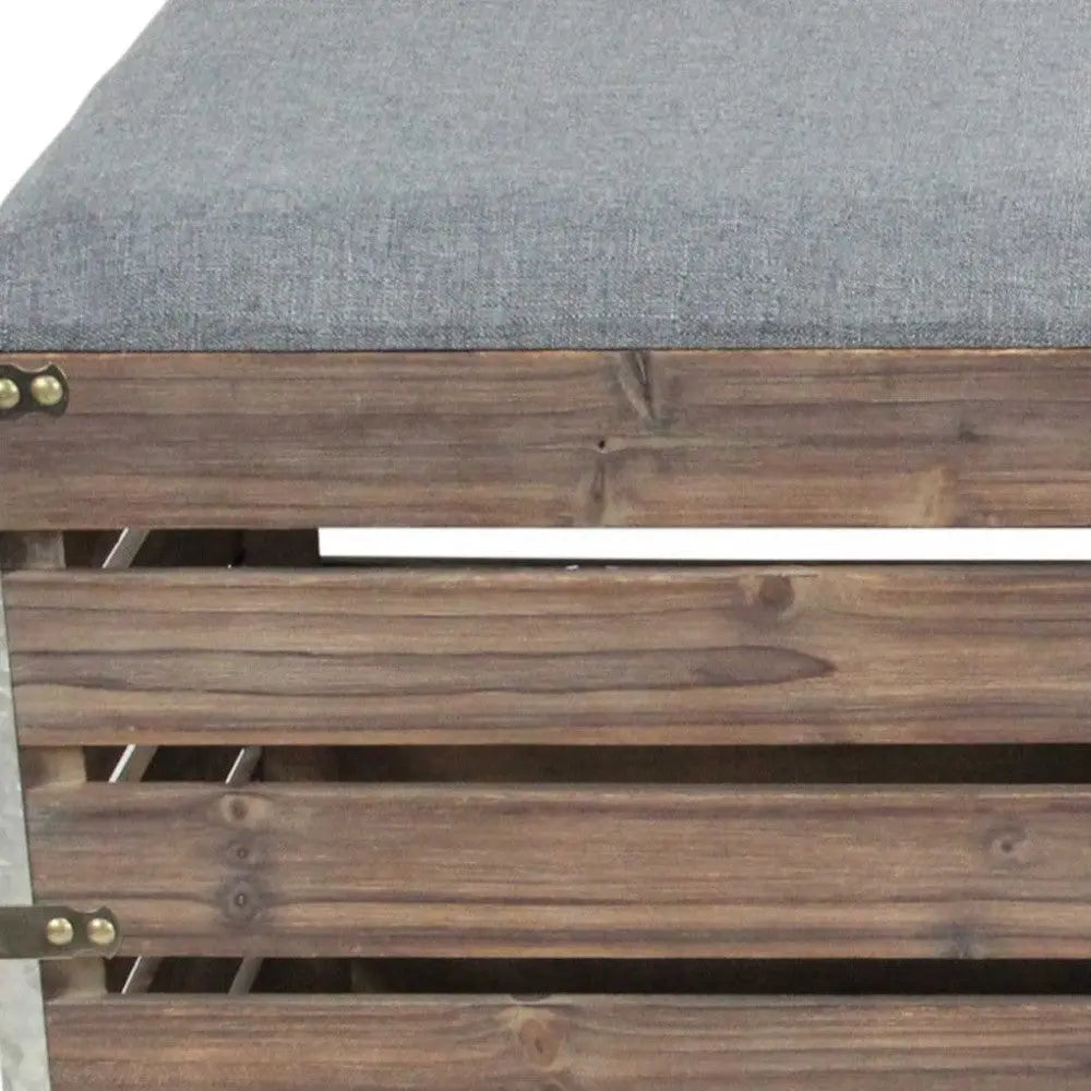 Set Of 2 Square Gray Linen Fabric And Wood Slats Storage Benches Homeroots Living Room