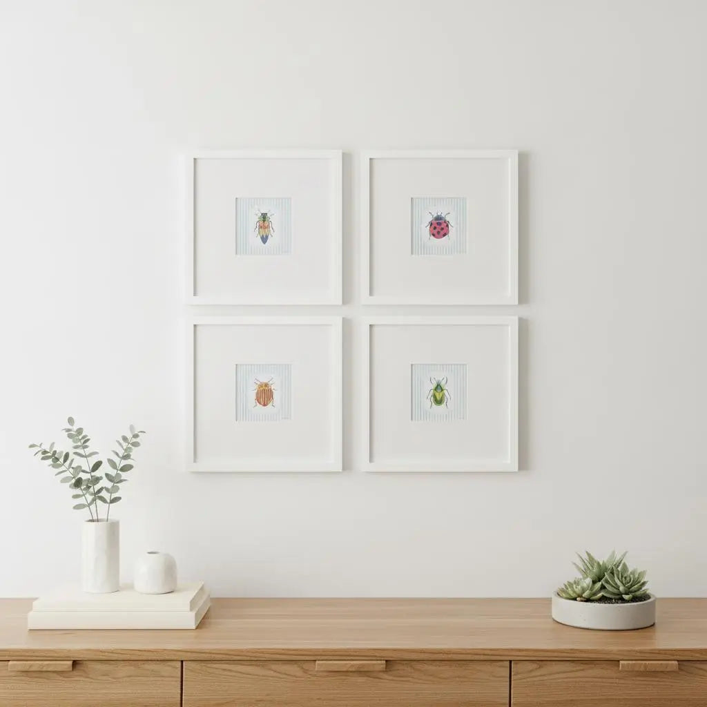 Set Of Four Garden Friends Set of Set White Framed Wall Art Homeroots Home Decor