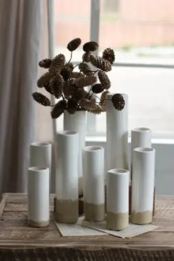 Set Of Nine White Ceramic Cylinder Bud Vases Kalalou