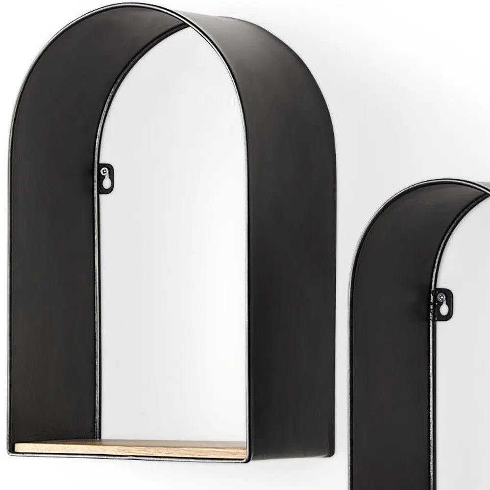 Set Of Three Black And Brown Metal And Solid Wood Arched Wall Mounted Accent Shelf Homeroots Organization