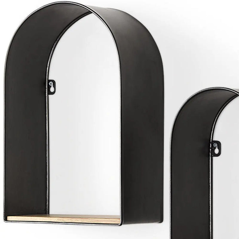 Set Of Three Black And Brown Metal And Solid Wood Arched Wall Mounted Accent Shelf Homeroots Organization