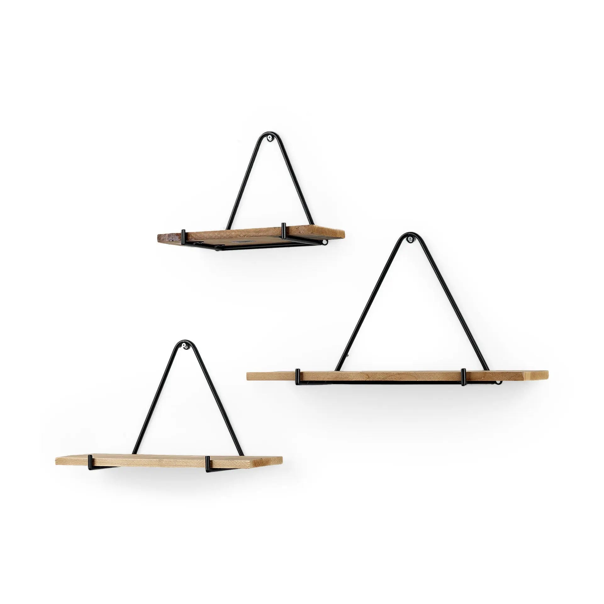 Set Of Three Black And Brown Metal And Solid Wood Triangle Wall Mounted Accent Shelves Homeroots Organization