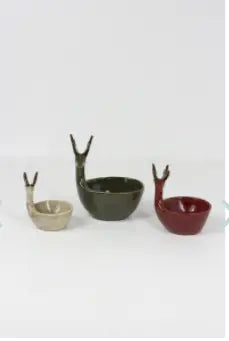 Set Of Three Ceramic Deer Bowls-One Each Color Kalalou