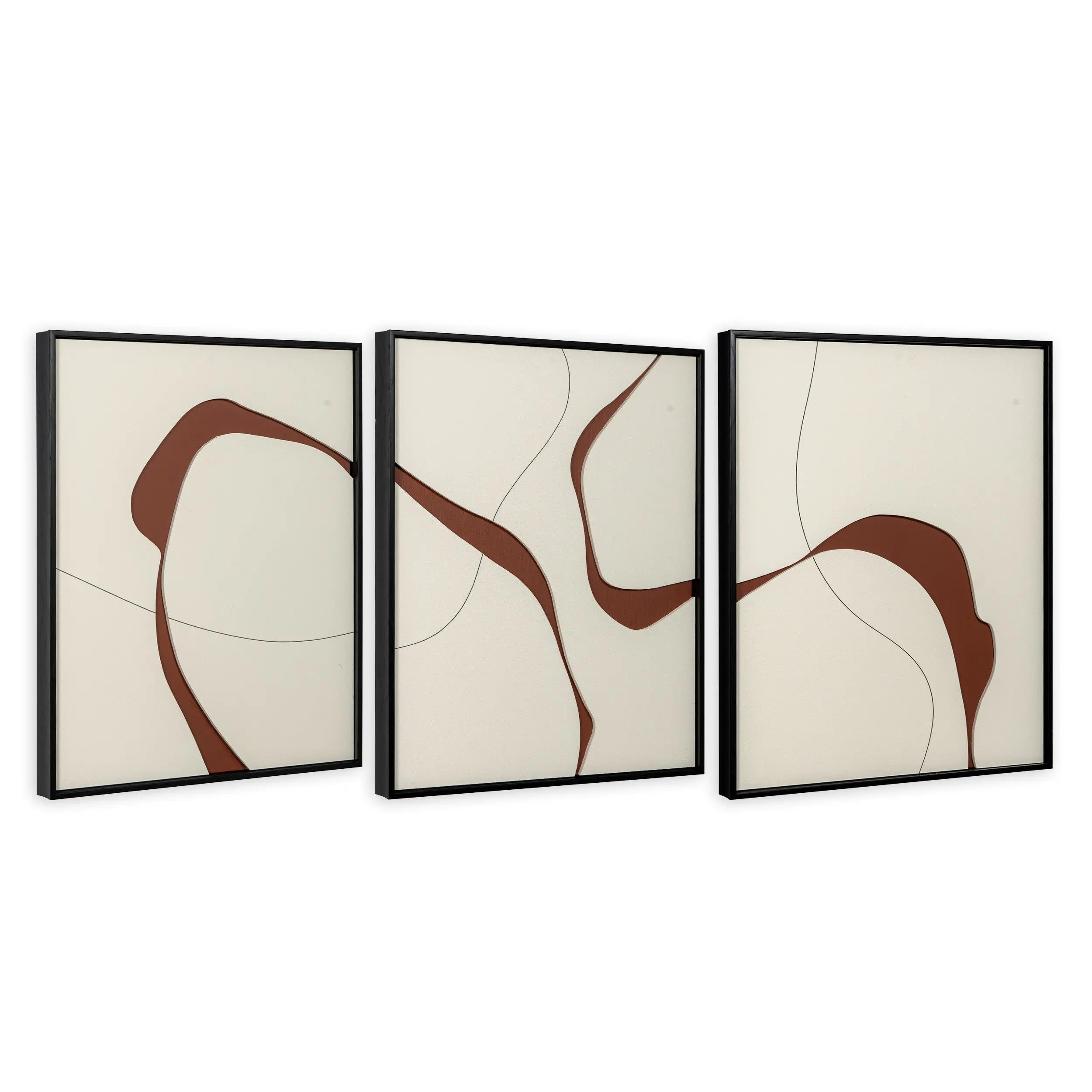 Set Of Three Natural Currents Light Brown Floater Frame Wall Art Homeroots Home Decor