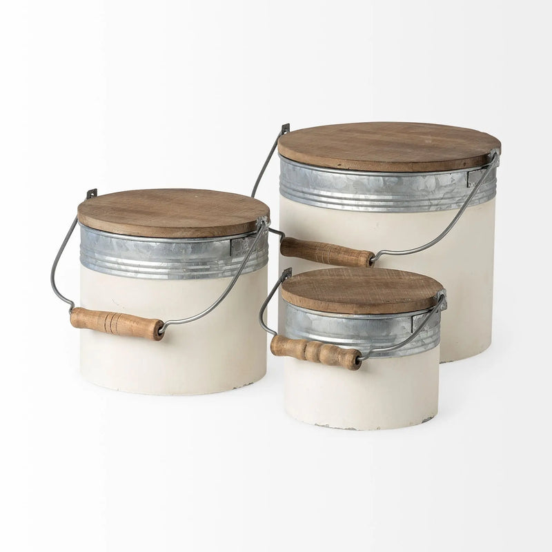 Set Of Three Rustic White Metal Storage Cans Homeroots Office