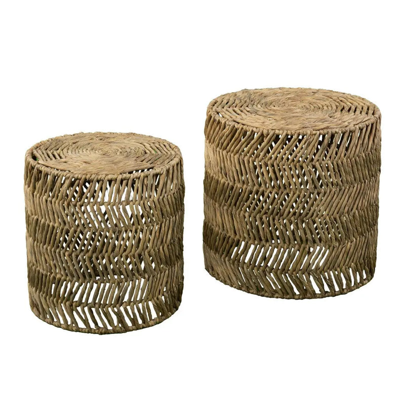 Set Of Two 18" Natural Woven Rattan End Tables Homeroots Living Room