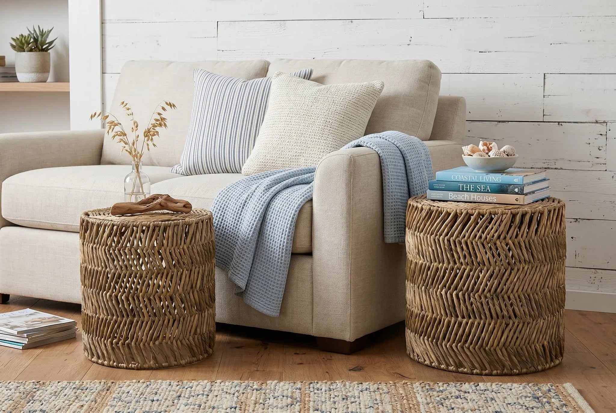 Set Of Two 18" Natural Woven Rattan End Tables Homeroots Living Room