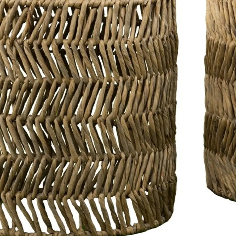 Set Of Two 18" Natural Woven Rattan End Tables Homeroots Living Room