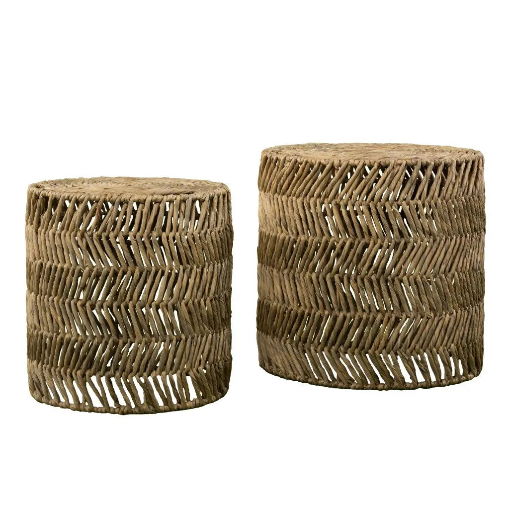 Set Of Two 18" Natural Woven Rattan End Tables Homeroots Living Room