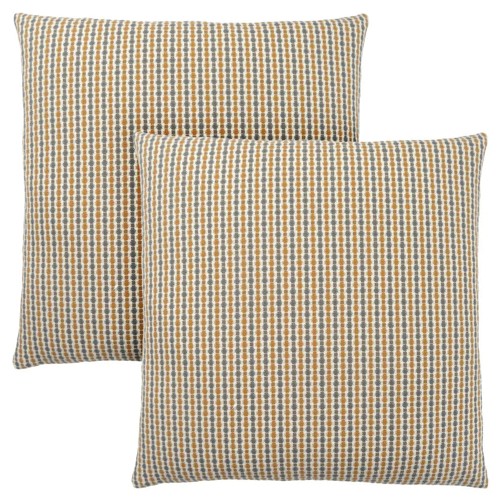 Set Of Two 18" X 18" Gold and White Polyester Striped Zippered Pillow Homeroots Home Decor