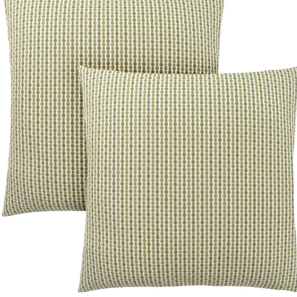 Set Of Two 18" X 18" Green and White Polyester Striped Zippered Pillow Homeroots Home Decor