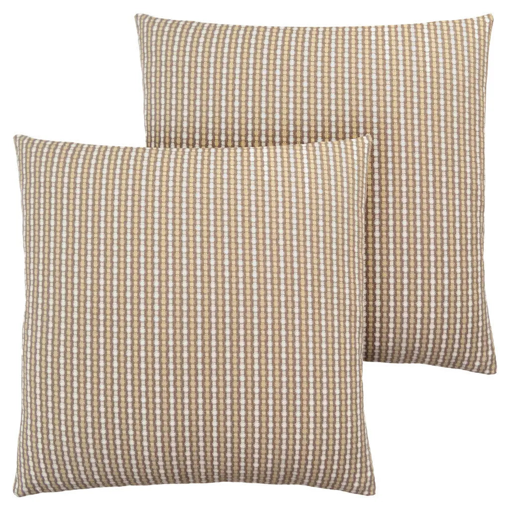 Set Of Two 18" X 18" Taupe Polyester Striped Zippered Pillow Homeroots Home Decor