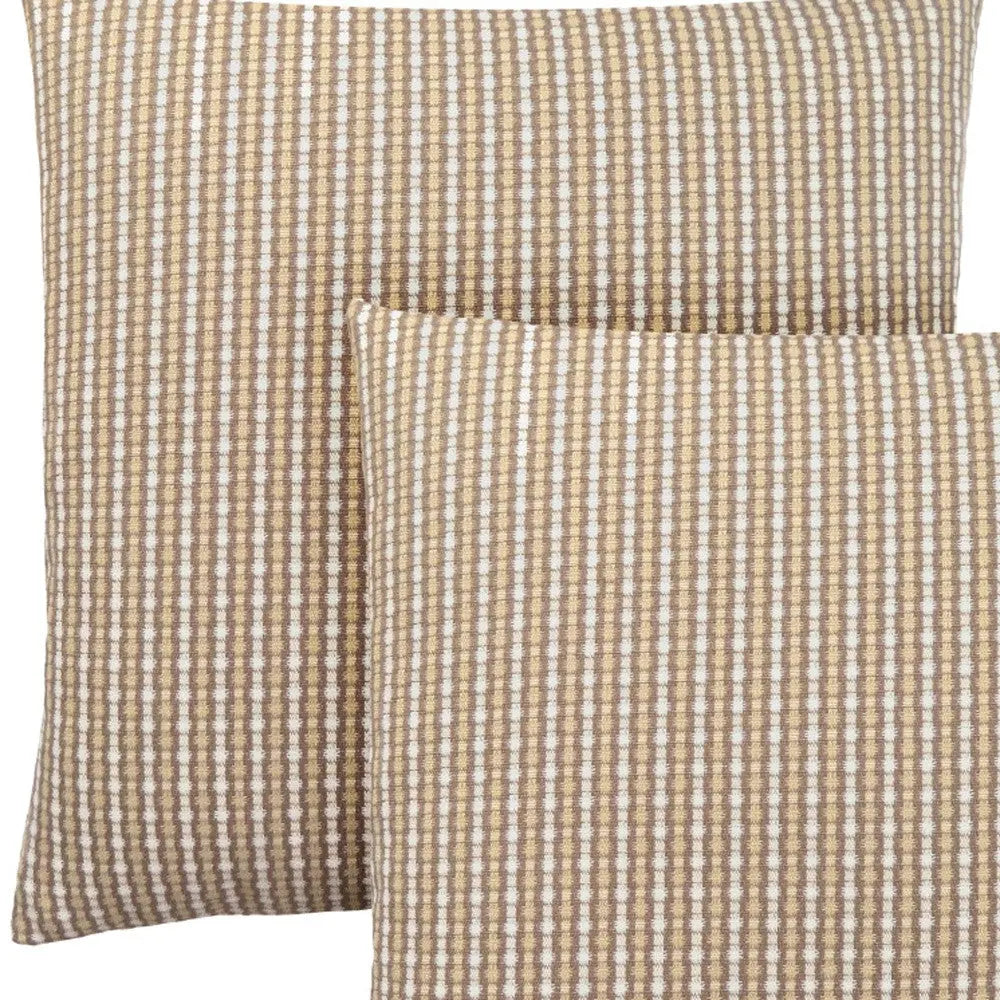 Set Of Two 18" X 18" Taupe Polyester Striped Zippered Pillow Homeroots Home Decor