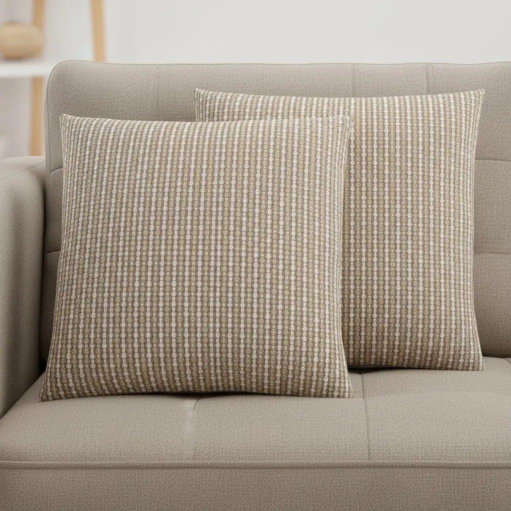 Set Of Two 18" X 18" Taupe Polyester Striped Zippered Pillow Homeroots Home Decor