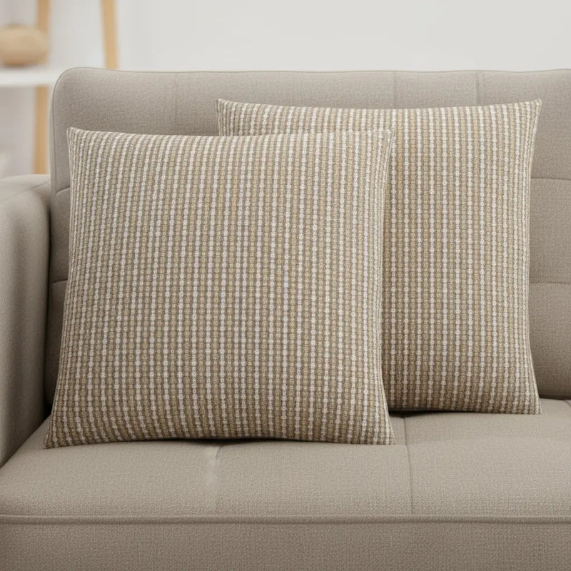 Set Of Two 18" X 18" Taupe Polyester Striped Zippered Pillow Homeroots Home Decor