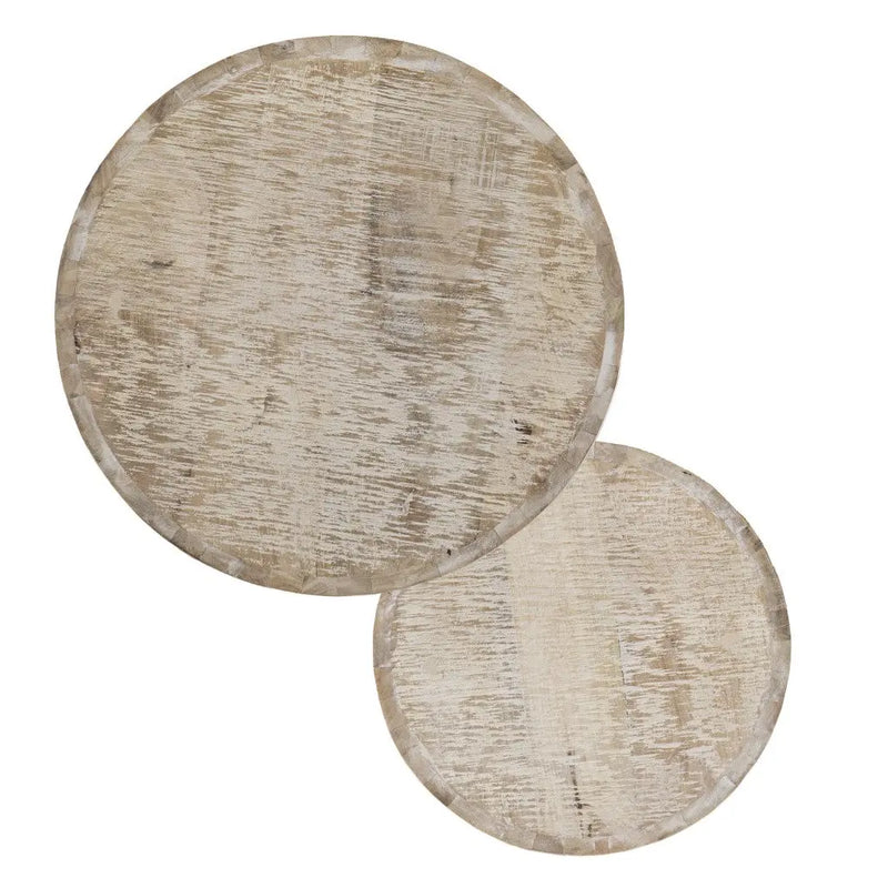 Set Of Two 21" White Solid Wood And Iron Round Nested Tables Homeroots Living Room