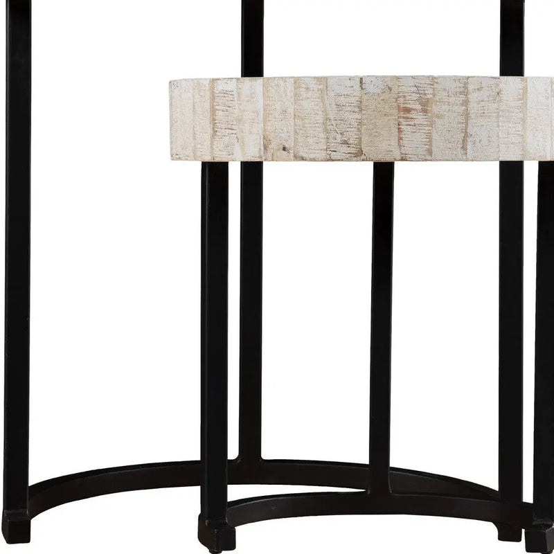Set Of Two 21" White Solid Wood And Iron Round Nested Tables Homeroots Living Room