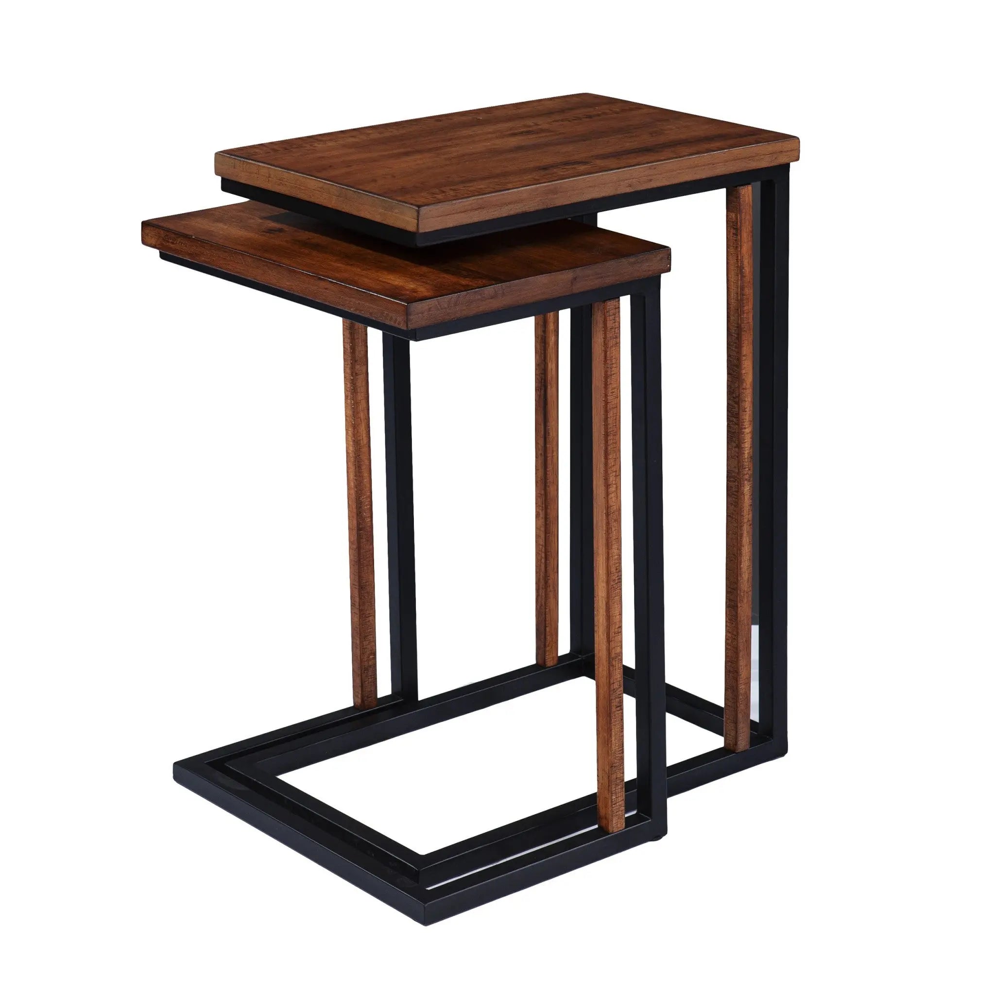 Set Of Two 25" Brown Solid Wood Rectangular Nested End Tables Homeroots Living Room