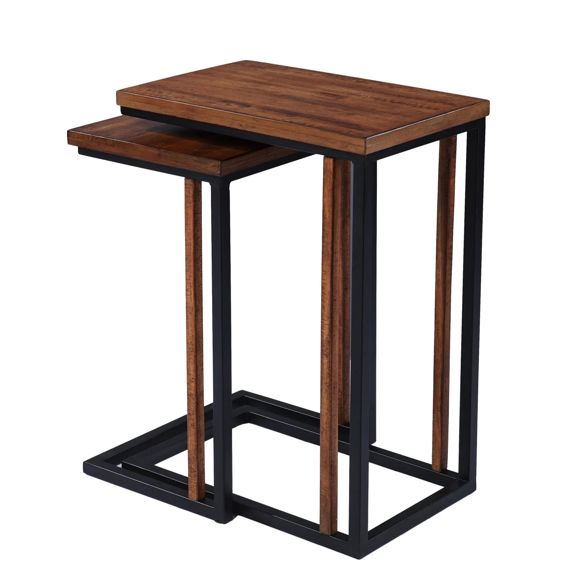 Set Of Two 25" Brown Solid Wood Rectangular Nested End Tables Homeroots Living Room